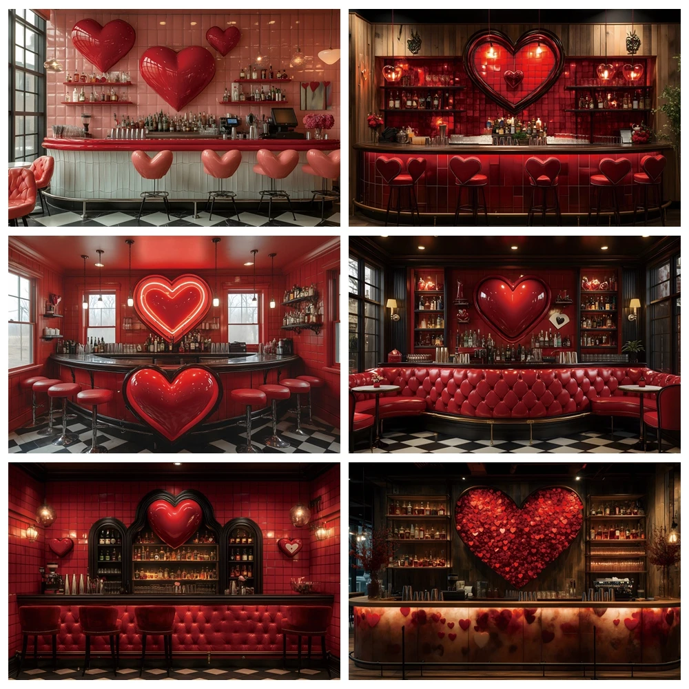 Valentine's Day Photography Backdrop Sweetheart's Soda Shop Red Love Couple Portrait Bridal Shower Photo Background Studio Props