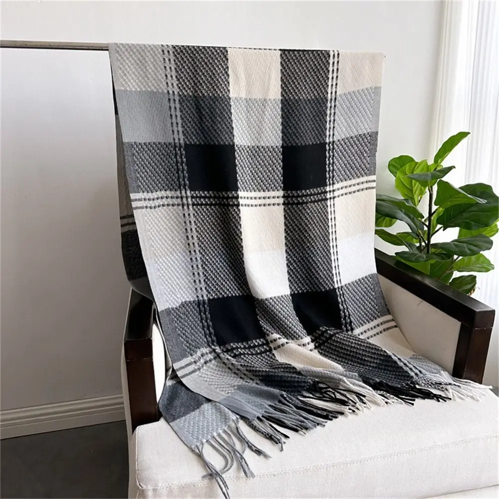 Fashion Winter Warm Tassel Plaid Scarfs Cashmere Imitation Solid Shawl Wrap Nordic Style Scarves for Women