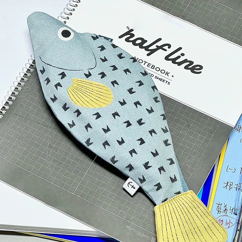 NEW Fish Shape Novelty Pencil Case Fish Pen Bag Fish Coin Purse Funny Pencil Pouch With Simulated Fishbone Lining,Birthday Gift