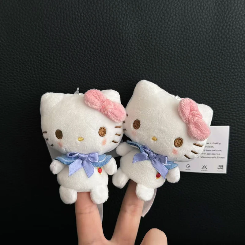 Sanrios Hellokittys Plush Toys Keychain Finger Puppets Blue Ribbons Playful Stuffed Animals Doll Keyring Pendant Toys Girl Gift
