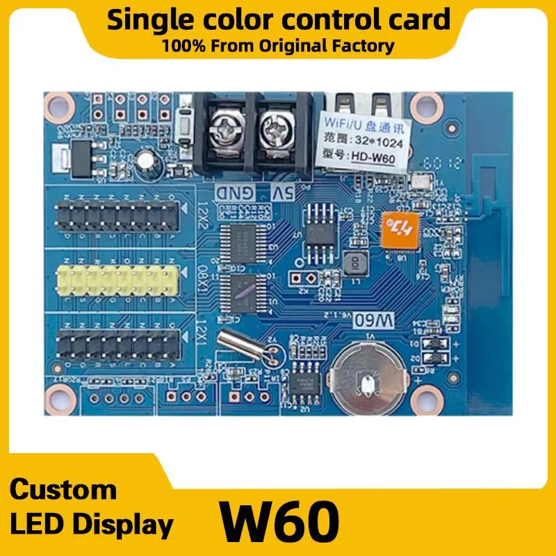 

Светодиодный дисплей HD-W60, одноцветная LED-панель, управление через Wi-Fi для мобильных телефонов, карта пиксельного дисплея, USB-порт, материнская плата HUB08 HUB12