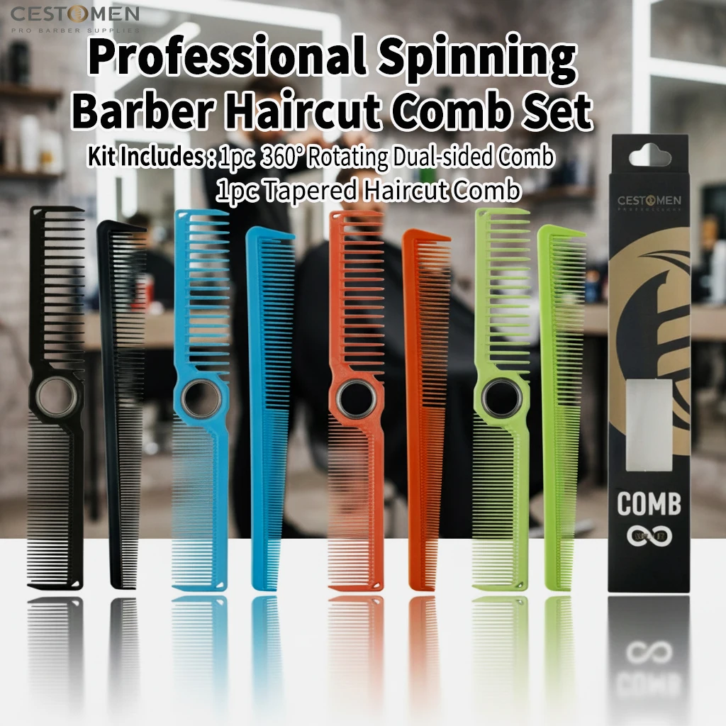 2Pc New Pro Barber Haircut Combs Set For Men Spinning Dual-Sided Wide Fine Tooth Combs Anti-static Taper Comb Styling Tools