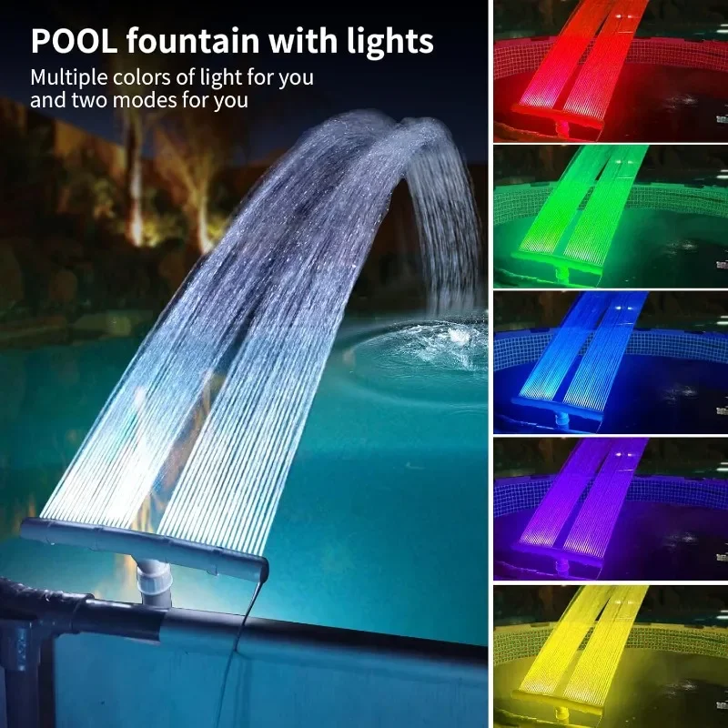 Above and In-ground Pool With 12-Color LED Lights,Solar Lights With Remote Control For Pool,360°Adjustable Waterfall