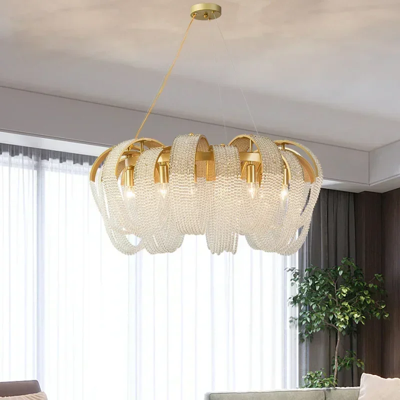 Luxury Tassel Crystal Chandelier for Living Room Restaurant Dinning Room Bedroom Hotel Decor Lustre Golden/chrome Design Lamp