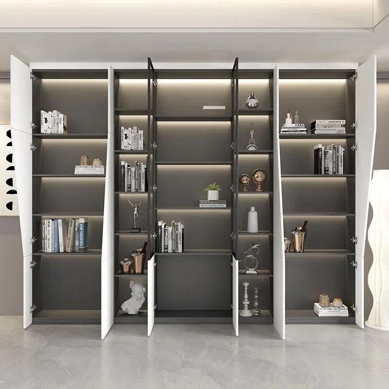 

-Light Luxury MDF Solid Bookshelf Simple Modern Floor-To-Ceiling Display Cabinet Customizable Integrated Living Room Bookcase