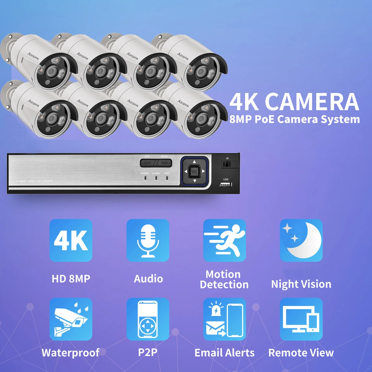 XMEYE H.265 8CH 4K 8MP POE NVR Kit Security Camera System Audio IP Camera Human Detect Outdoor Security Video Surveillance Set