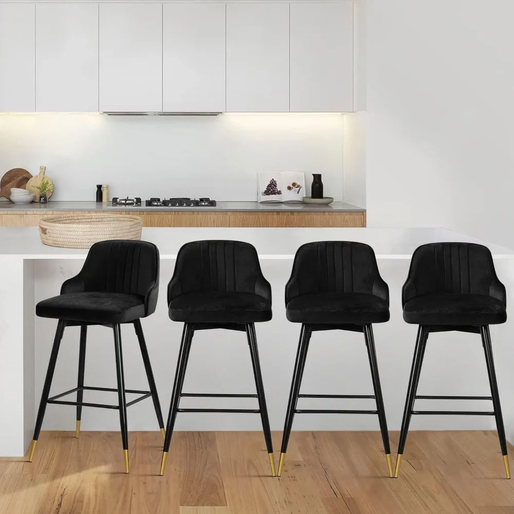 

Bar Stools Set of 4 –Swivel Counter Height Bar Stools with Back, Velvet Upholstered,Modern Bar Chairs | Gold Metal Legs