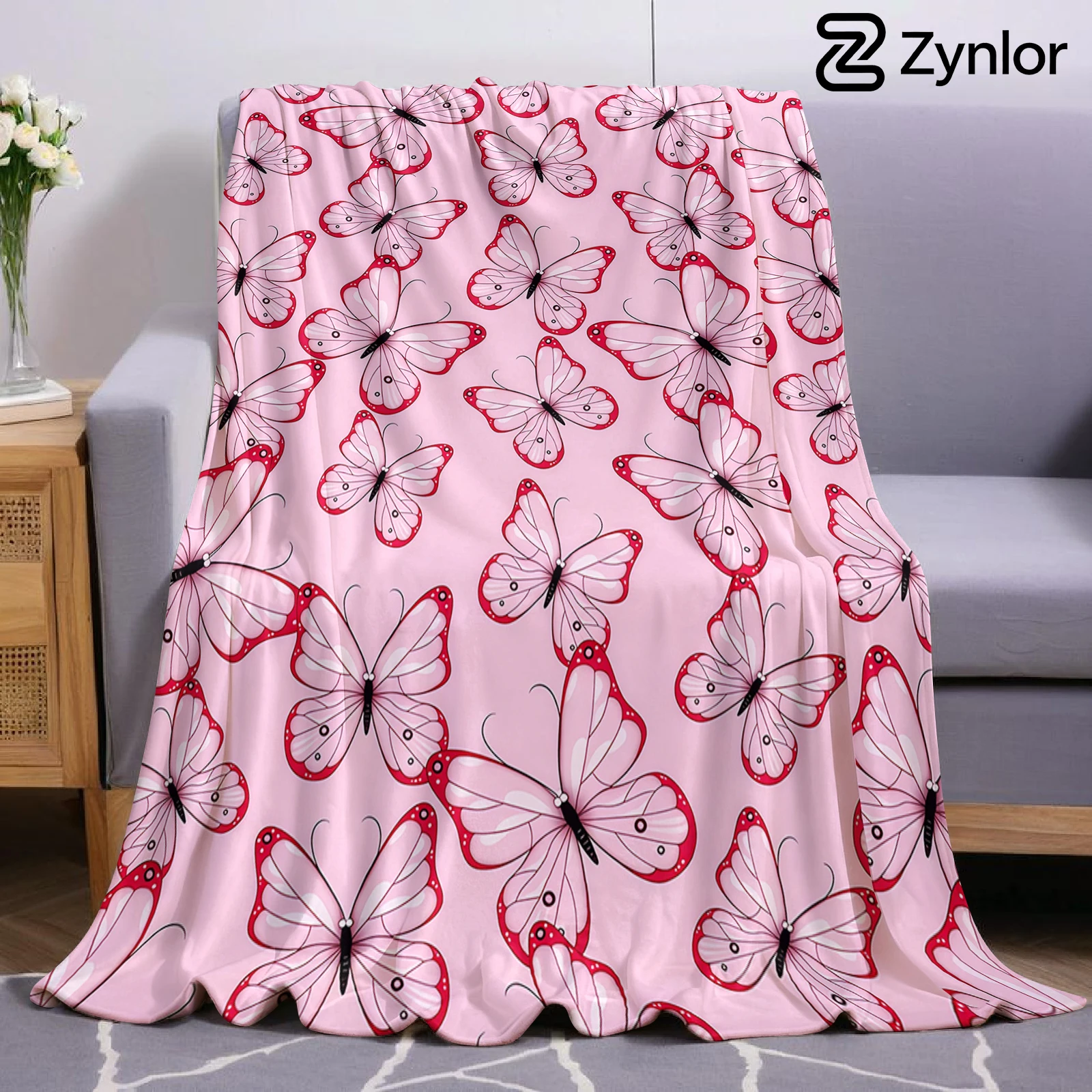 Pink Outline Butterfly All Over Ultra Soft Sherpa Fleece Blanket Fluffy Warm Halloween Cozy Throw for Sofa Couch Gift All season