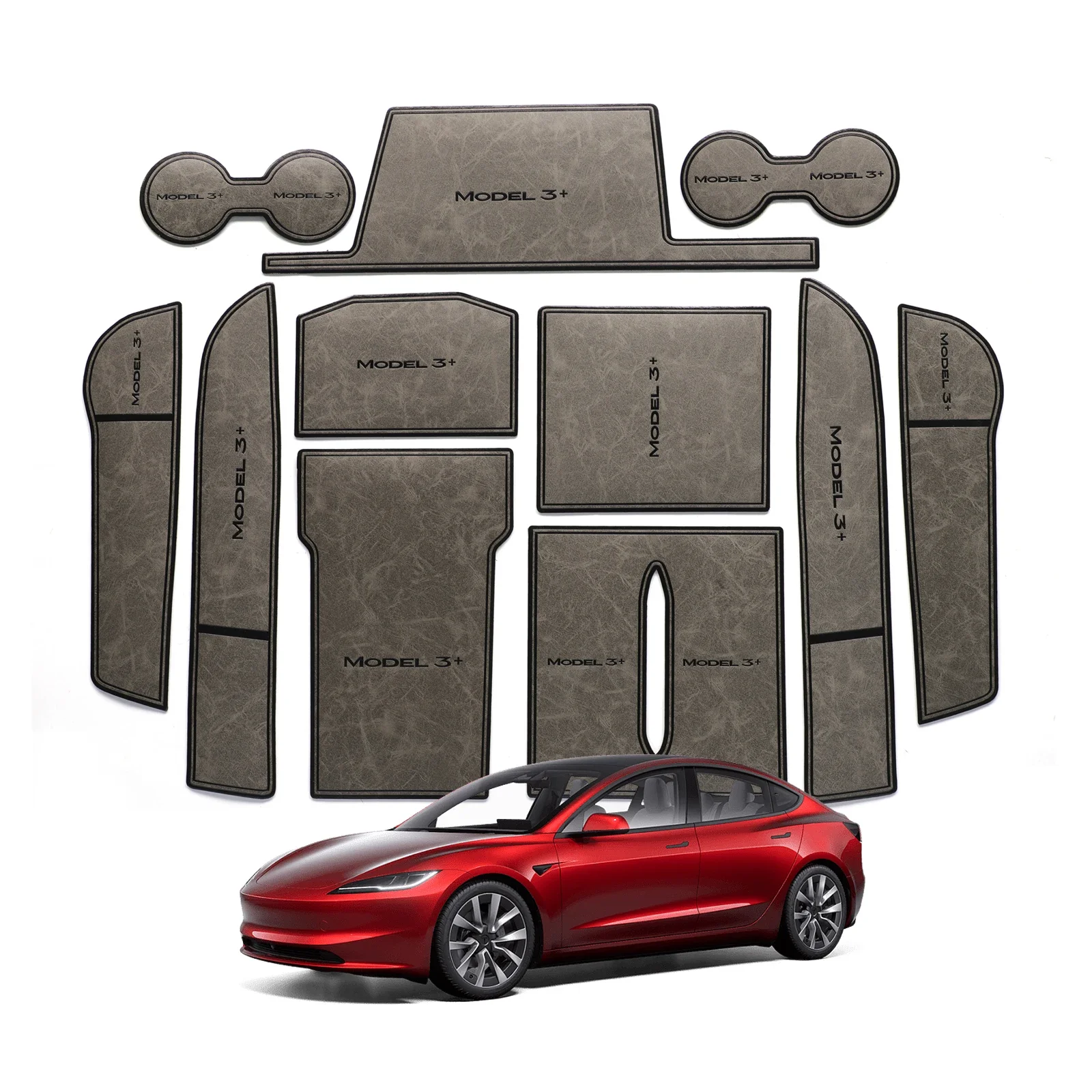 for New Tesla Model 3 2023+ Car Leather Gate Slot Cup Mat Cortex Door Pad Water Coaster Accessories