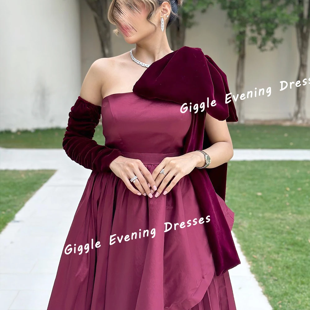 Giggle Satin Strapless Bow A-Line Elegance Prom Gown Saudi Arab Summer Ruched Floor-Length Evening Party Dresses for Women 2024