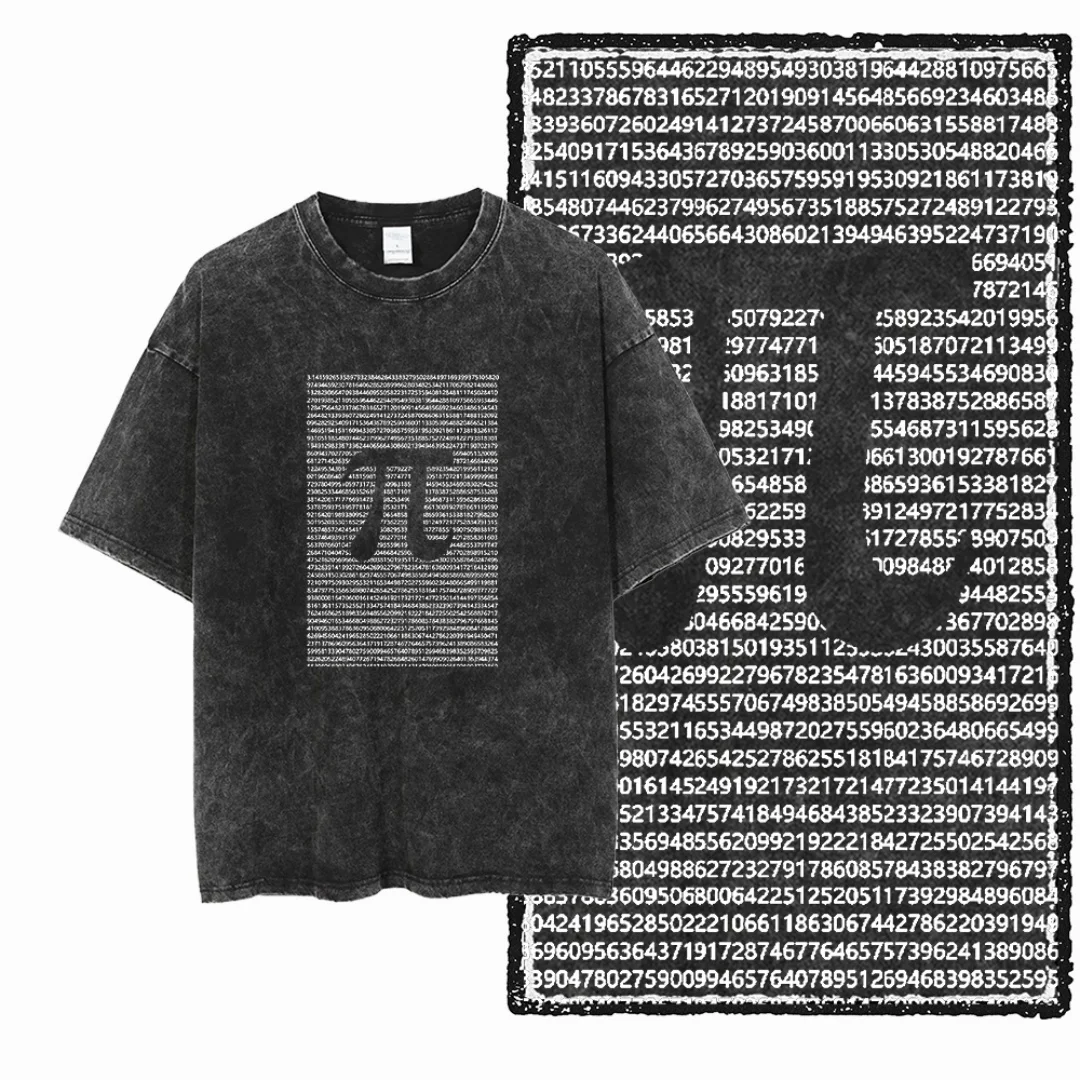 

2025 New Vintage Washed Pi & Number Pattern Graphic Men T Shirt Oversized Black T-Shirt Vintage-styled Casual Streetwear