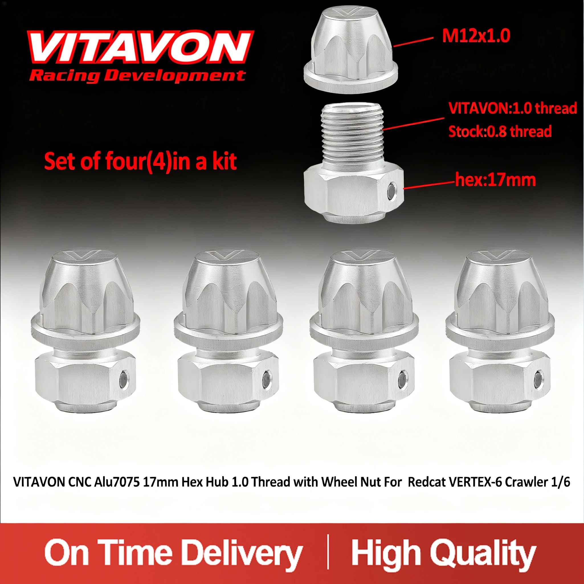 

VITAVON CNC Aluminum7075 17mm Hex Adapter M12x1.0 For Redcat VERTEX-6 1/6