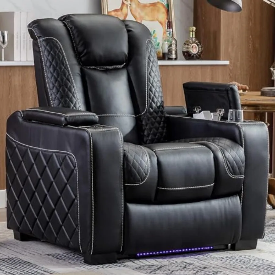 

Electric Power Recliner Chair with Ambient Lighting, Faux Leather Dual Motor Power Home Theater Seating with Adjustable Headres
