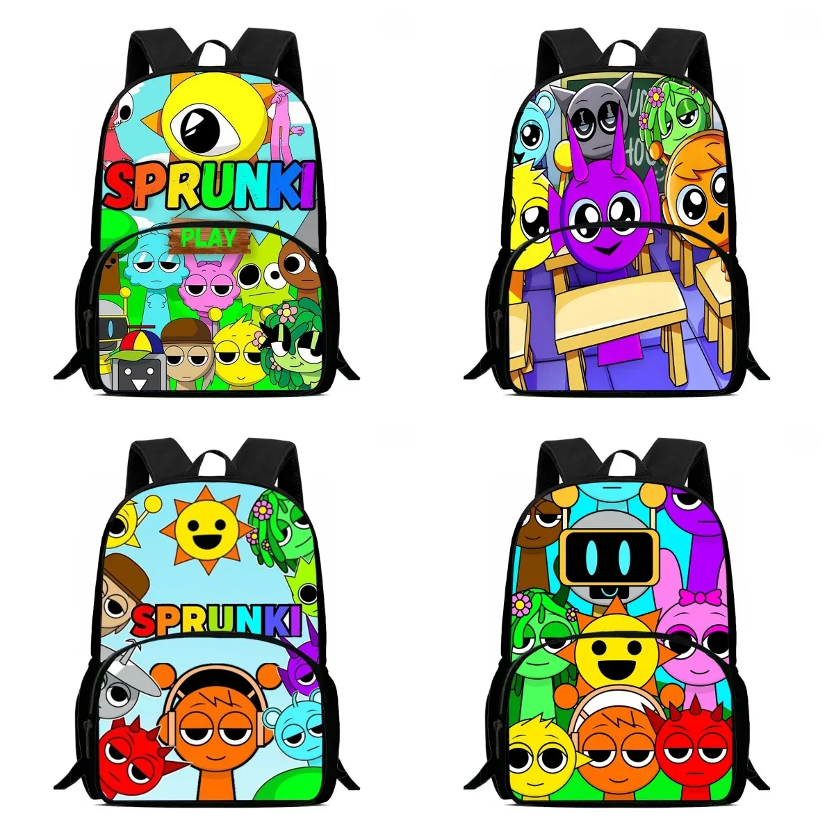 حقائب مدرسية مطبوعة برسوم كارتونية Ainme Game SPrunki للأولاد والبنات، حقيبة ظهر مدرسية مقاس 15 بوصة مع حقيبة أمامية، حقيبة ظهر للأطفال خفيفة الوزن