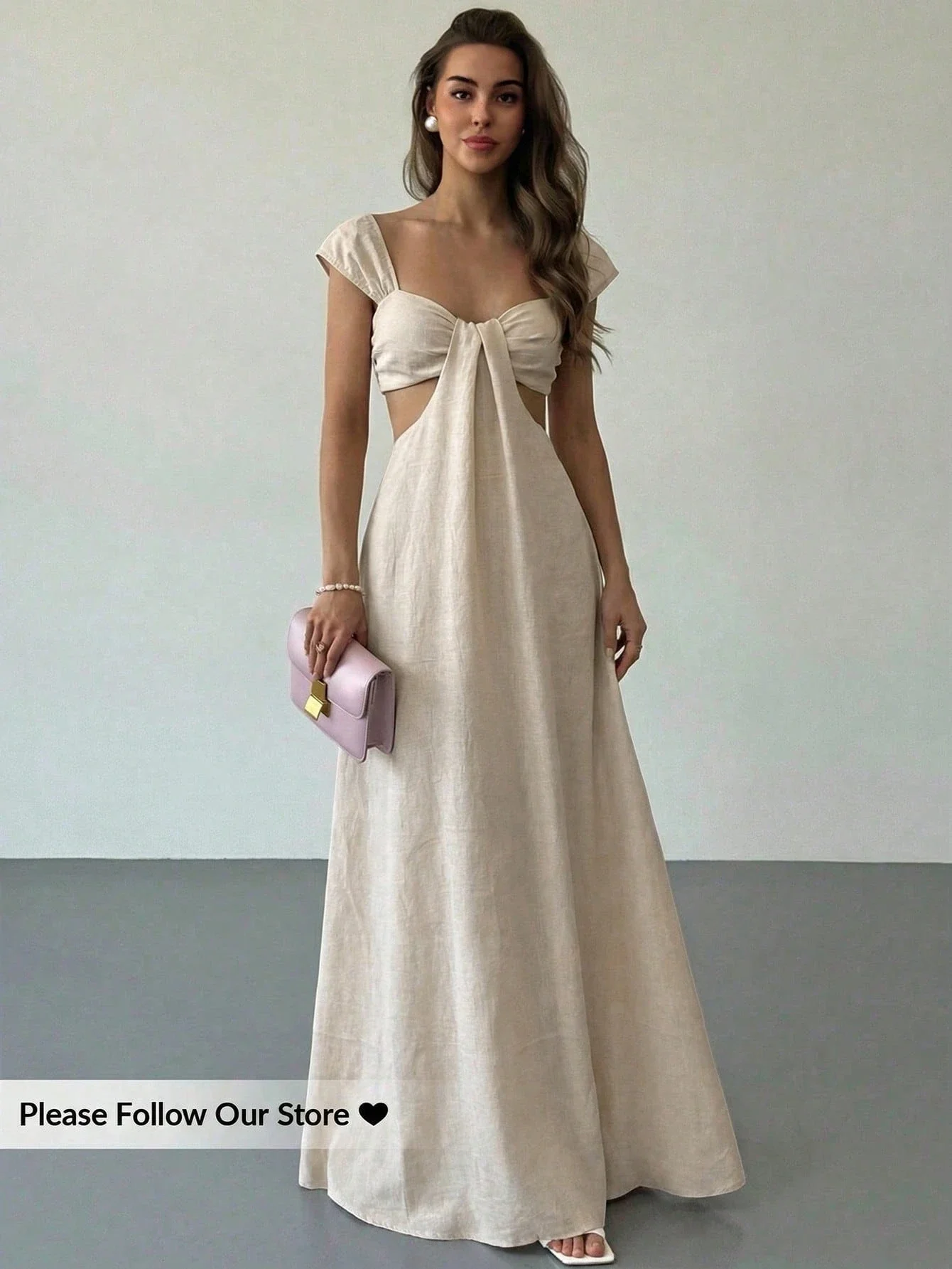 

Элегантное богемное платье макси однотонного цвета с вырезами и завязками