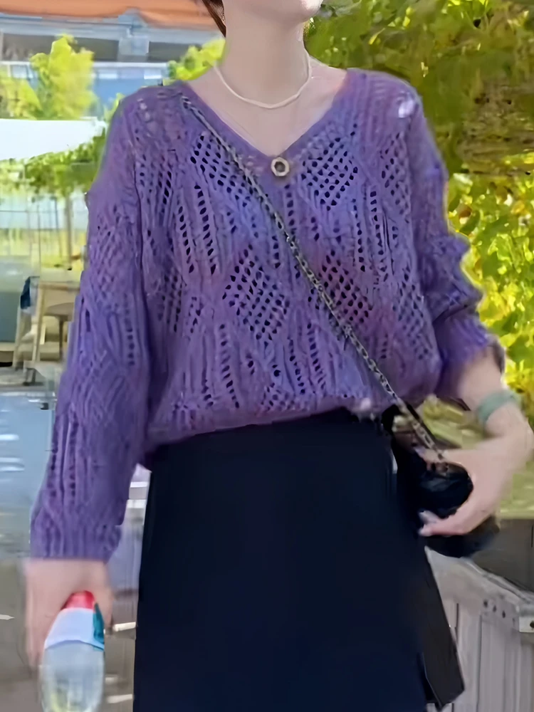 안티에이징 니트 스웨터 캐주얼 롱 슬리브 브이넥 풀오버 여성 패션 가을 2026 신상 슬림핏 편안한 탑