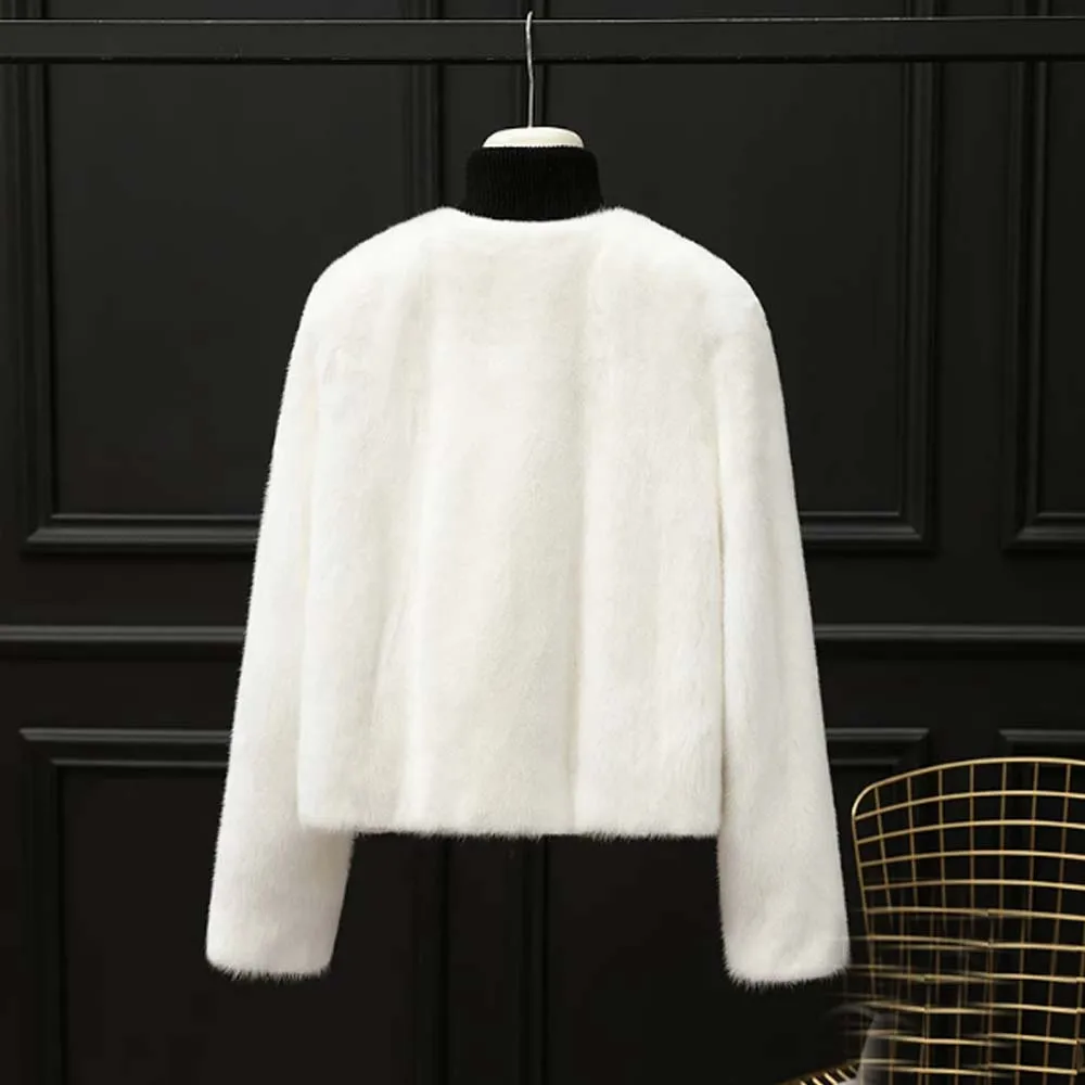 Mink coat Whole mink fur Coat Woman Mink fur Female coat New model V-neck Short style Fashion Young