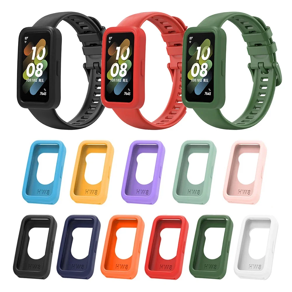 

Silicone Case for Huawei band 8 Candy Colorful Soft Shell Bumper Protective Cover Screen Protector for Huawei band 9 Accessories