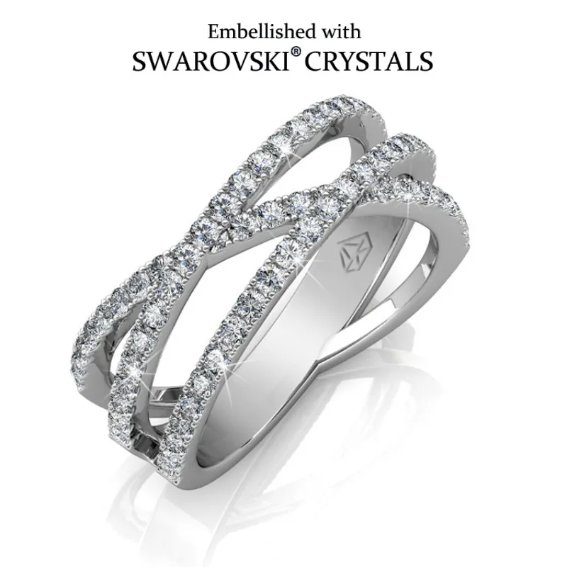 Daisini Offener verstellbarer Ring aus 925er Silber mit Swarovski-Kristallen für Damen, Hochzeit, Party, Messingschmuck, 18 Karat Weißgold vergoldet
