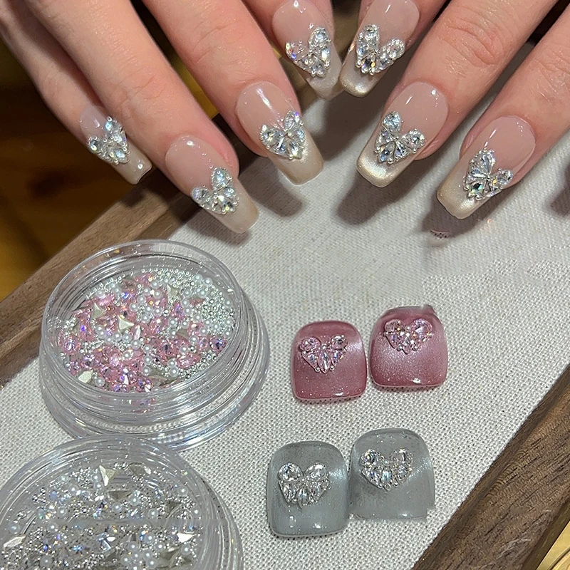 

1Box Love Butterfly Zircon Diamond Super Flash Material Package Set Flat Bottom Inverted Edge Nail Accessories Small Accessories