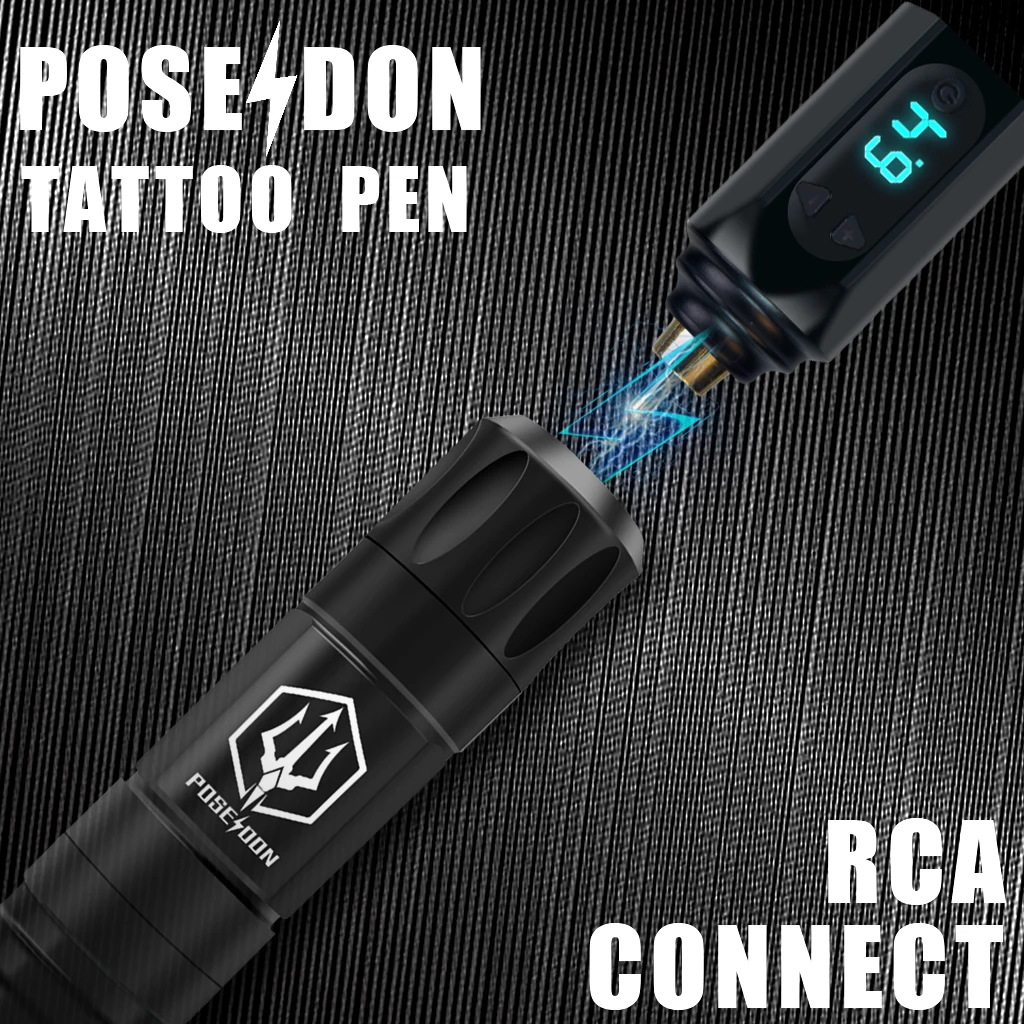 POSEIDON Tattoo Pen Kit Tattoo Machine Kit Tattoo Gun Kit with RCA Interface Wireless Tattoo Power Tattoo Kit for Tattoo Artist