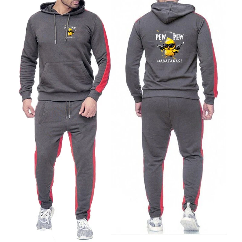 

2025 Spring And Autumn Men's Pew Pew Madafakas Cute Chick Funny Graphic Logo Print Cotton Comfortable Hoodies Pants Suits
