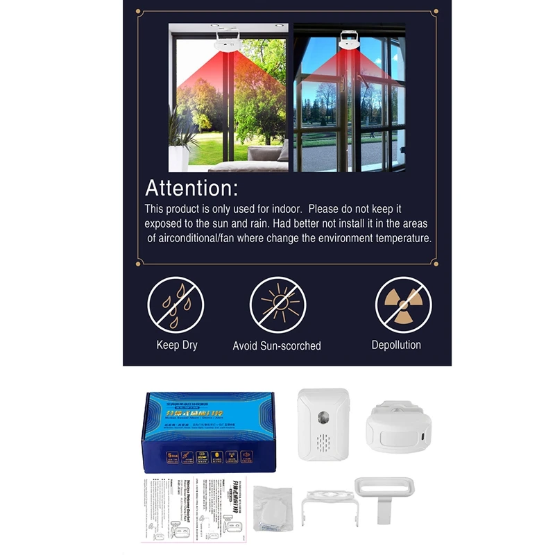 Wireless Doorbell PIR Store Shop Entry Welcome Motion Sensor Infrared Detector Induction Alarm Door Bell