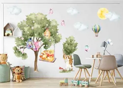 Winnie the Pooh Wall Decal for kids room, wall stickers for nursery with Piglet, Tigger, Donkey peel and Stick wall decal