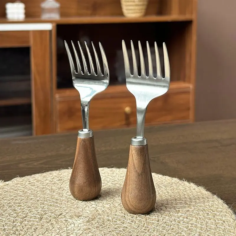 

Вилка для фруктов с деревянной ручкой из нержавеющей стали 304, одноразовая маленькая вилка для торта, легкая роскошная милая фруктовая шпажка, креативный кухонный инструмент