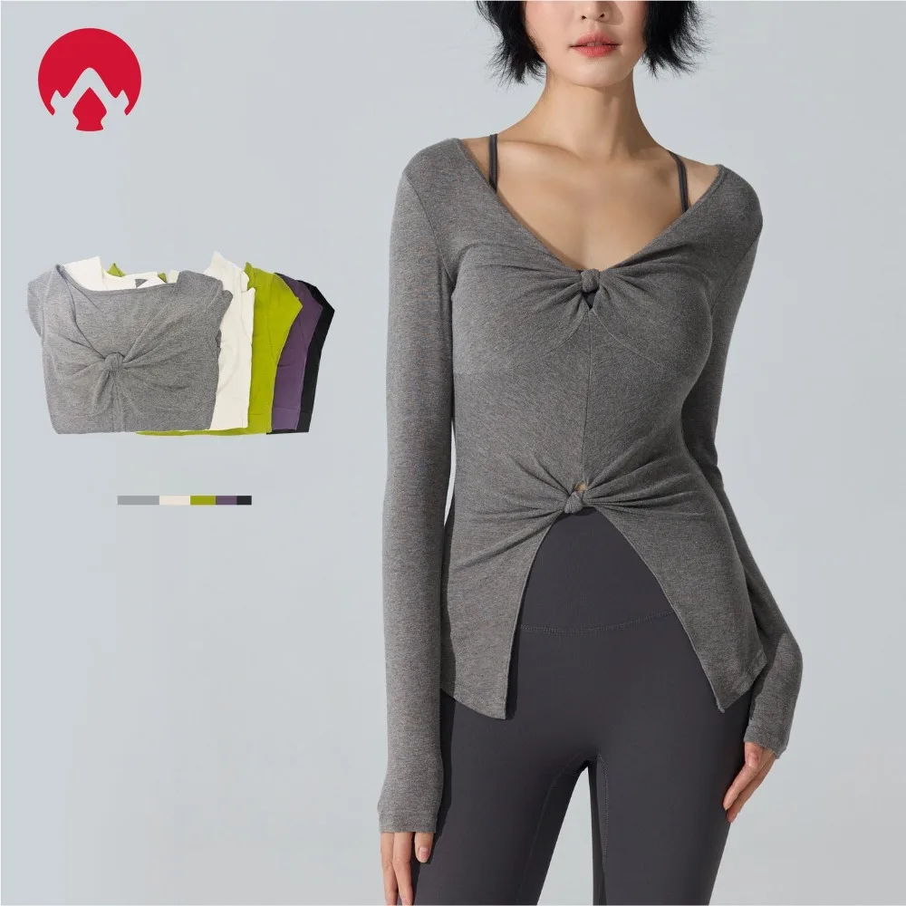

Yoga Long Sleeve Top for Women V-Neck Slim-Fit Athletic Shirt, Slimming Workout Clothes for Running, Fitness Activewear T-Shirt