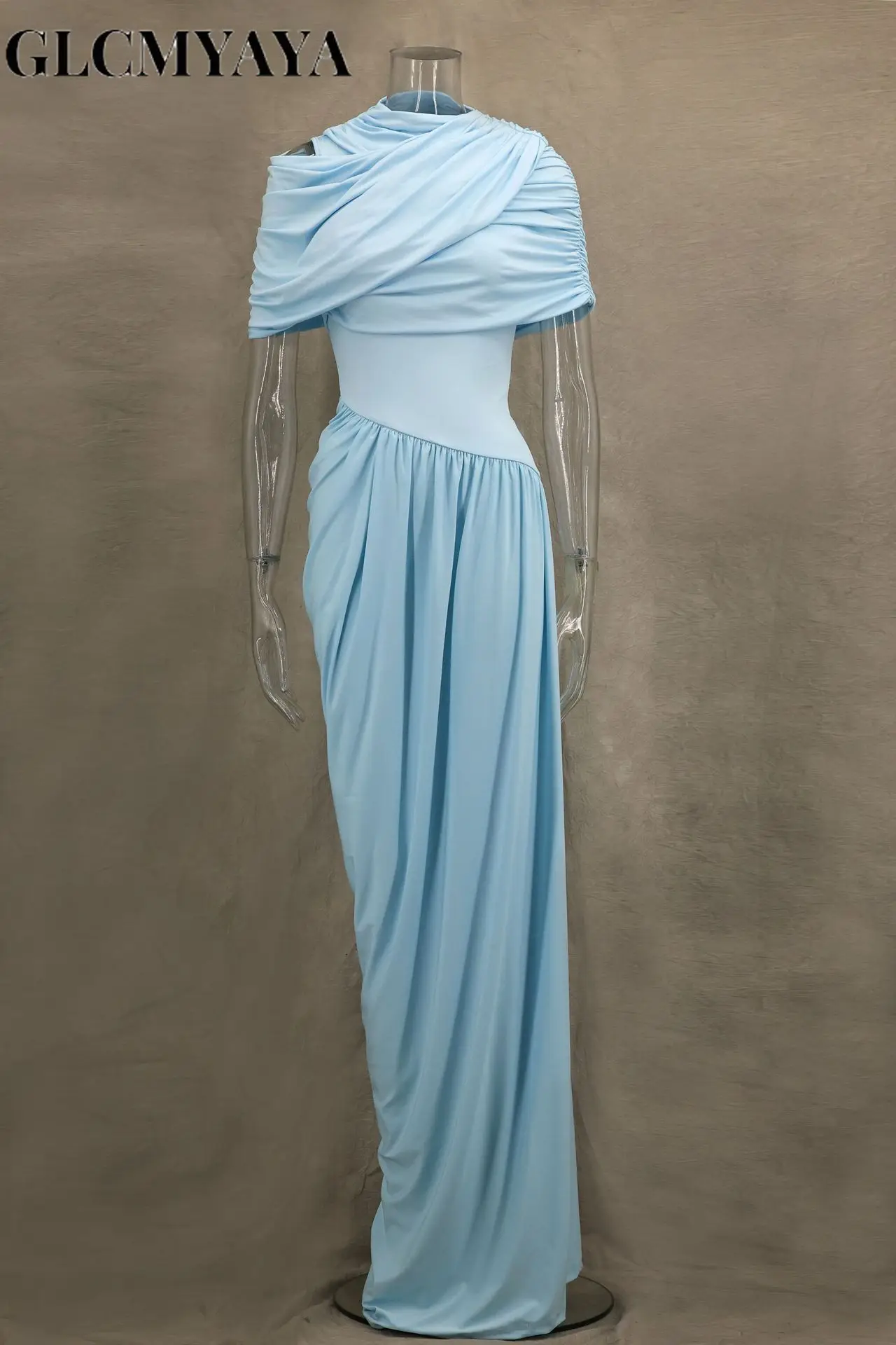 فستان GLCMYAYA للسيدات برقبة دائرية وأكمام قصيرة مكشكش مكدس فستان طويل ماكسي لصيف 2025 لقضاء العطلات فساتين مثيرة للحفلات والنوادي