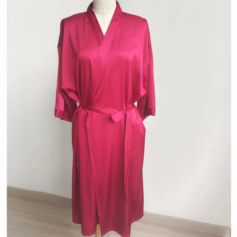 

Burgundy Ice Silk Bride Wedding Robe Kimono Gown Bathrobe Spring Summer New Sleepwear Home Dress Loose Ice Silk Homewear Pajama