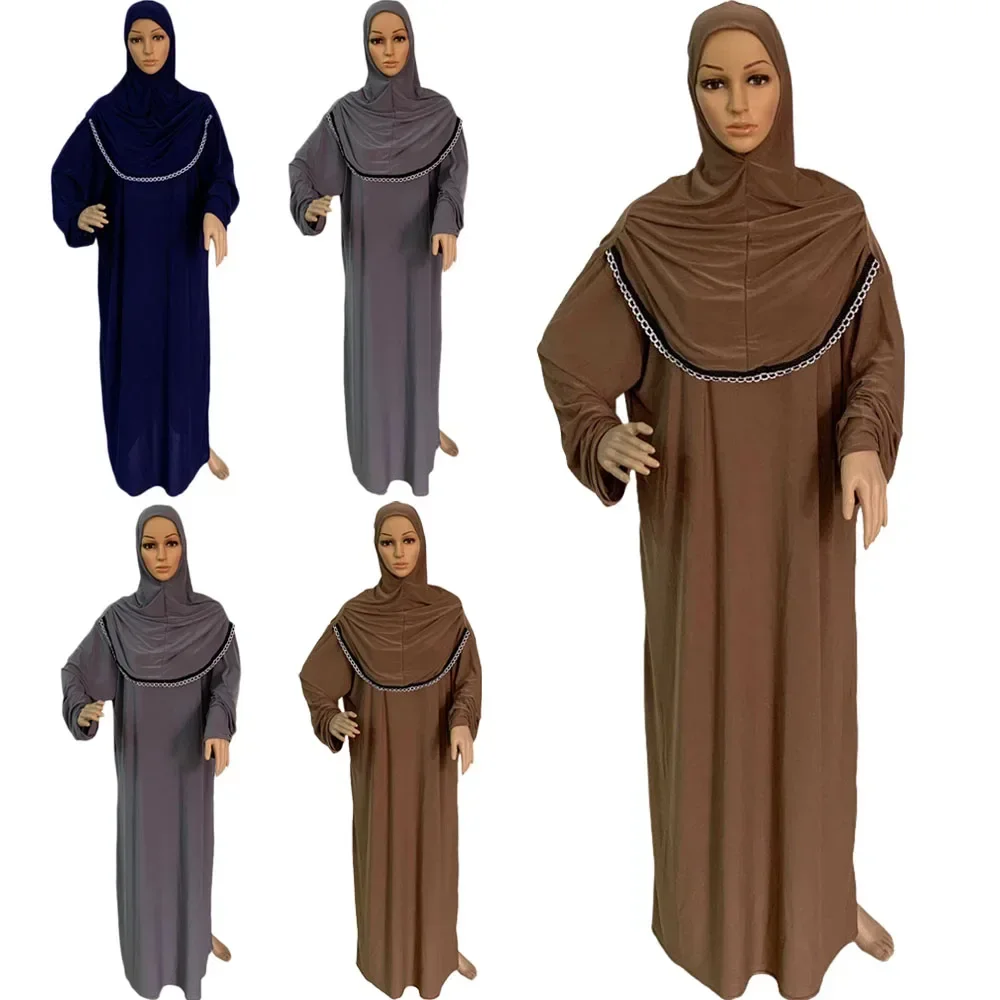 Musulmano Copertura Completa Indumento di Preghiera Eid Abaya Con Cappuccio Abito Islamico Tradizionale Turchia One Piece Donne Hijab Burqa Arabo Ramadan Robe