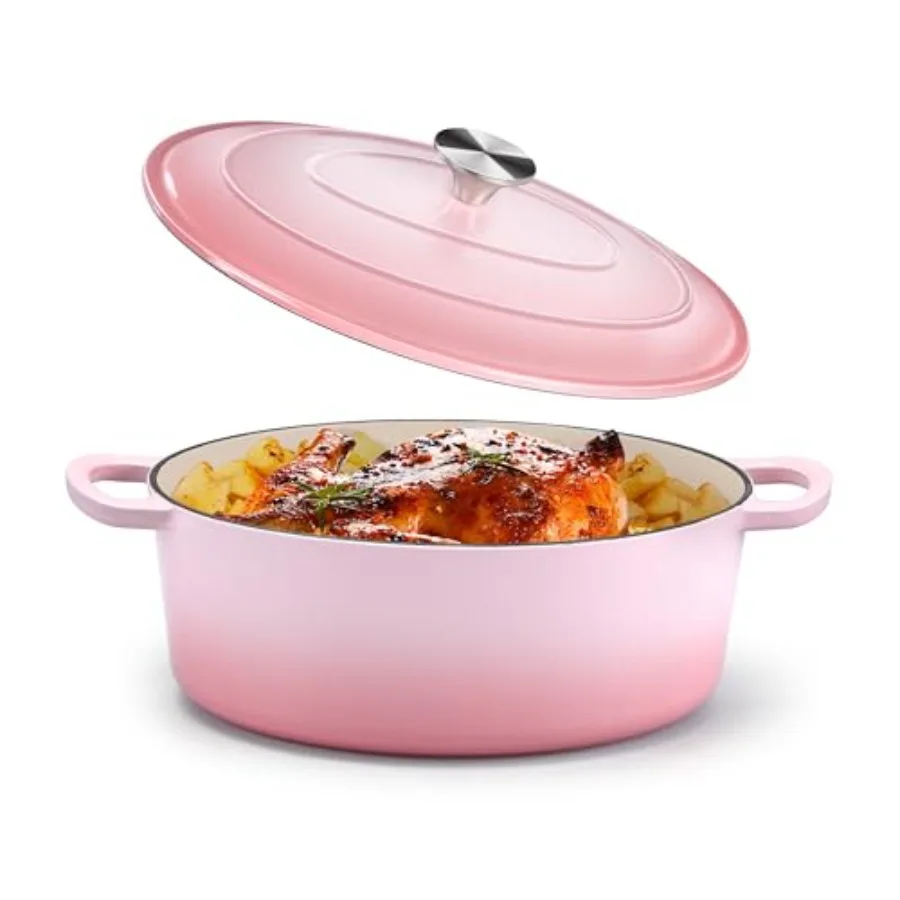 

Oval Dutch Oven with Lid Enameled Cast Dutch Oven Pot for Bread Baking Braising Stewing Roasting Non-Stick and Oven Safe Dual H