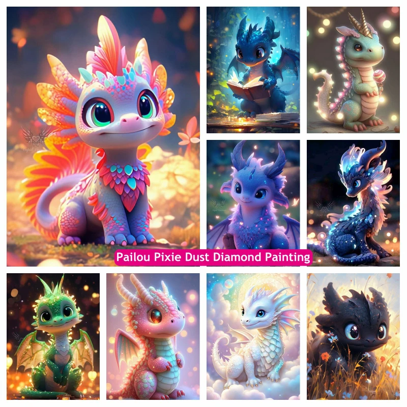 

Cute Baby Dragon Animal AB Diamond Painting Kits Fantasy Cartoon Dinosaur Mosaic Cross Stitch Handwork Kids Gift Decor