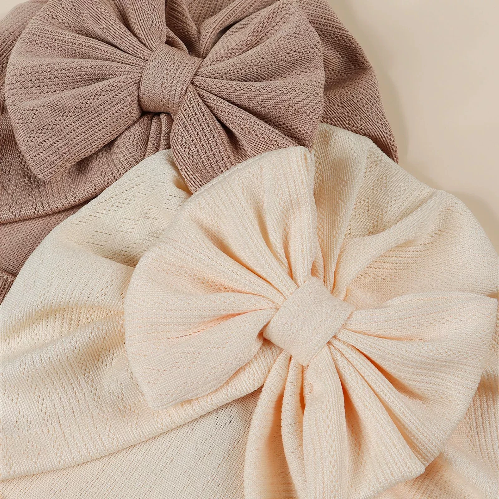 Baby Bowknot Turban Hat Newborn Ribbed Hats 0-3T Girls Elastic Cable Knit Indian Cap Bow Topknot Caps for Newborn Infant Beanies