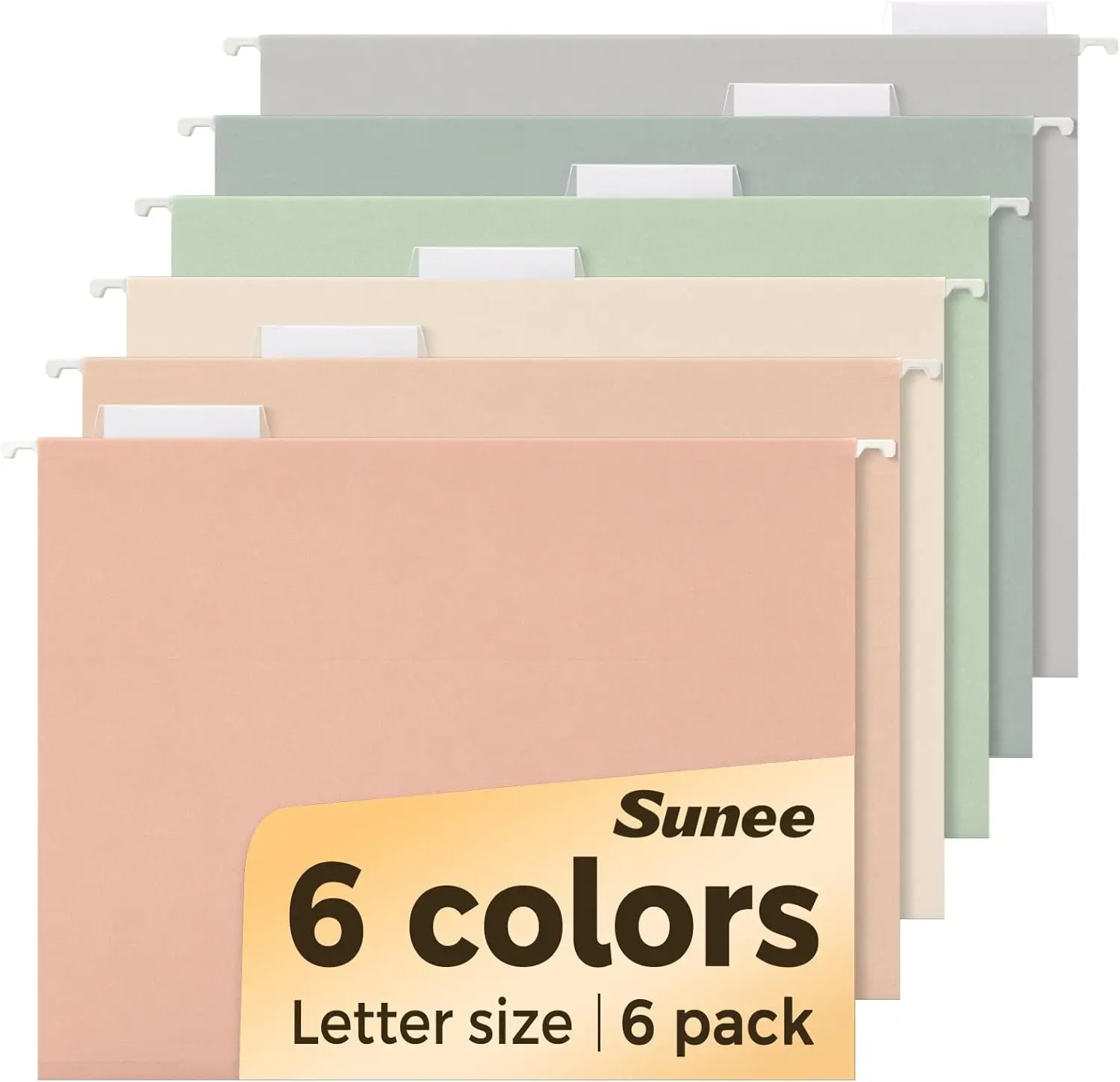 Hanging File Folders 6 Pack, Letter Size with 1/5-Cut Tabs, for Home Office Organization, Morandi Colors