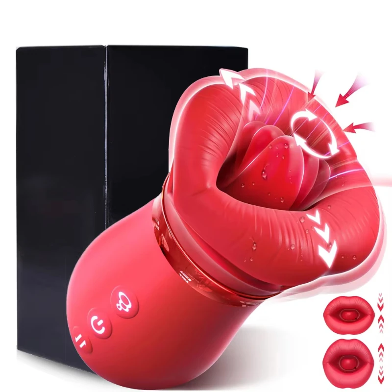 Rose Mouth-Shaped Licker Vibrator Clitoral Nipple Auto Tongue Licking Sucker Stimulator G Spot Clit Masturbate Sex Toy for Women