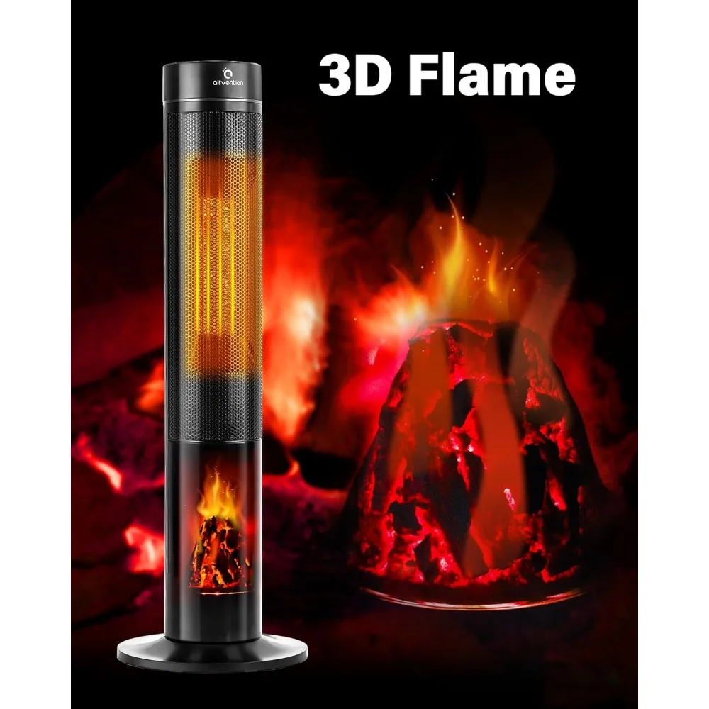 Aquecedores elétricos para uso interno, Aquecedor Cerâmico de Torre Espacial com Controle Remoto, 3D Flame Realistic, Aquecimento Oscilante, 12 Temporizador, 34 in