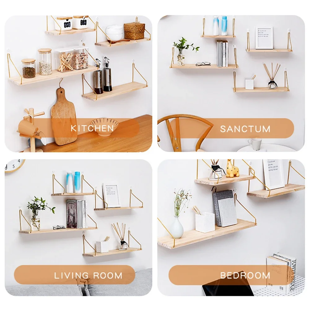 1pcs Wooden Wall Rack One-Line Partition Storage Rack Wooden Wall Rack Easy To Install Floating Shelf