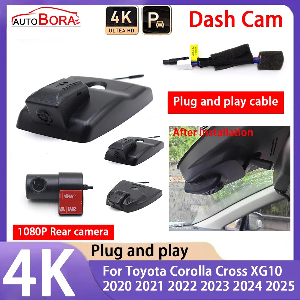 

AutoBora 4K 2160P Plug and Play UHD Car Dash Cam Camera Night Vision for Toyota Corolla Cross XG10 2020 2021 2022 2023 2024 2025