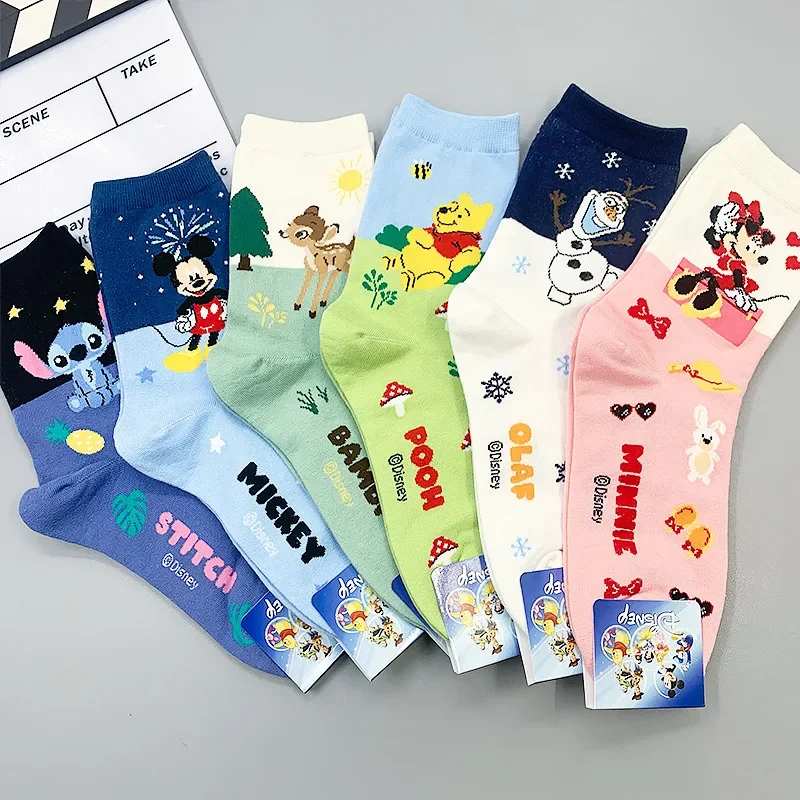 Cartoon Girl Sock Mickey Minnie Stitch Cute Print Animal Mickey Donald Women Socks Cute Harajuku Cassual Cotton Girl Sock Size