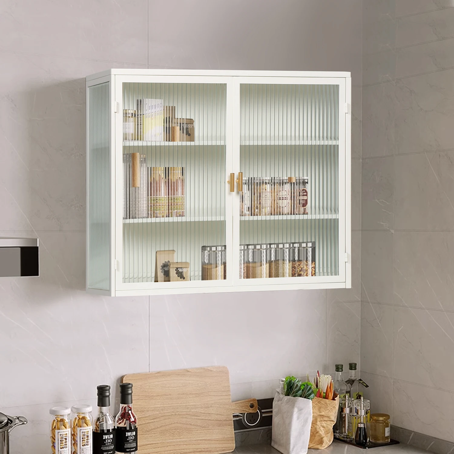 Modern Two-door Wall Cabinet with Three-tier Storage, 27.56