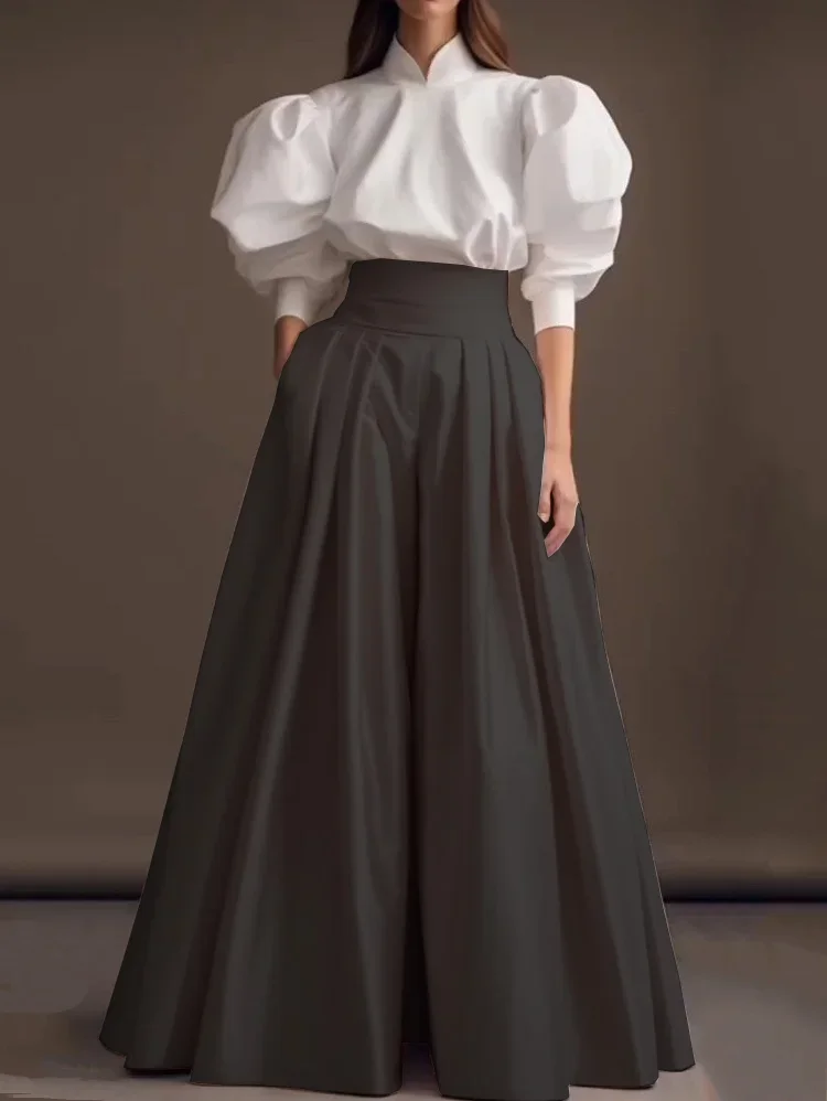 

Women Wide Leg Pants Fashion Casual High Waist Elegant Flare Pockets Trousers Solid Color Holiday Loose Female Long Pants
