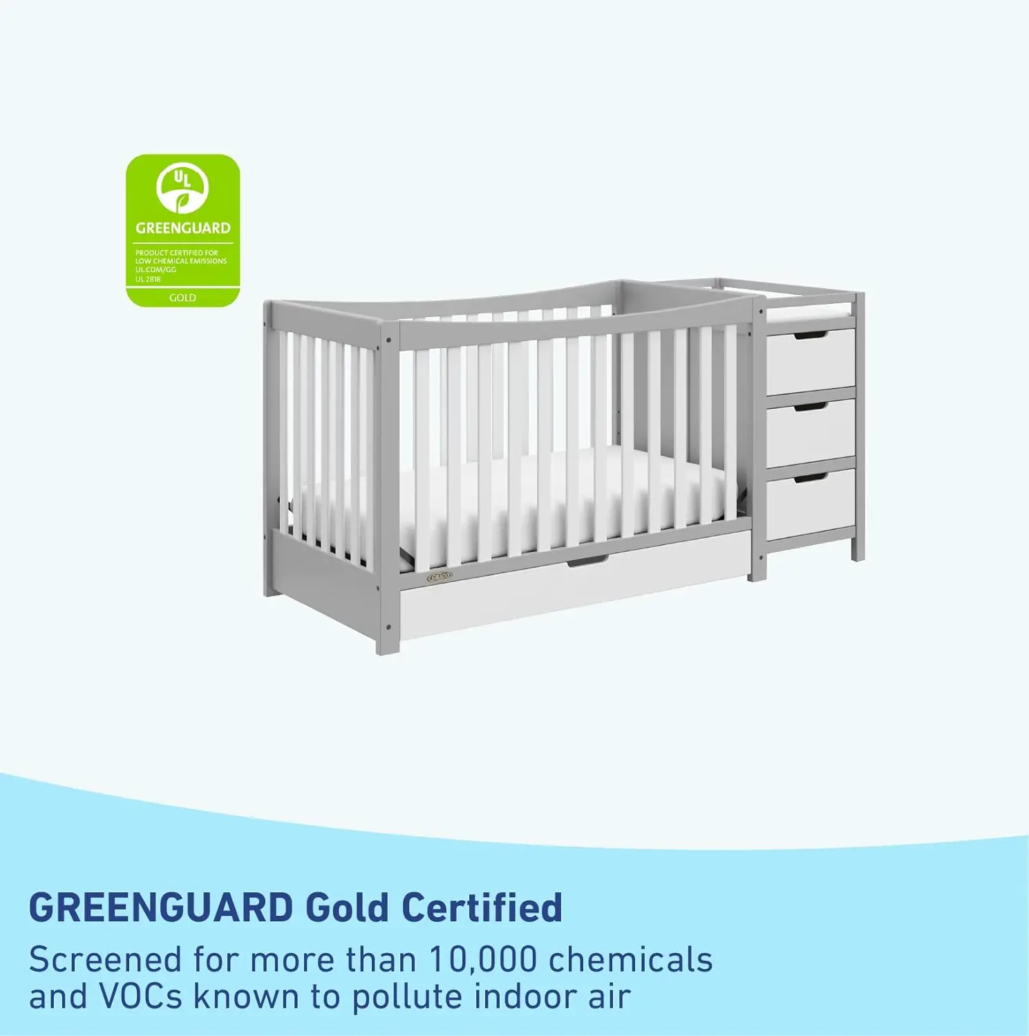 Cuna Convertible y cambiador con cajón, 4 en 1, certificado en oro GREENGUARD, Combo de cuna y cambiador