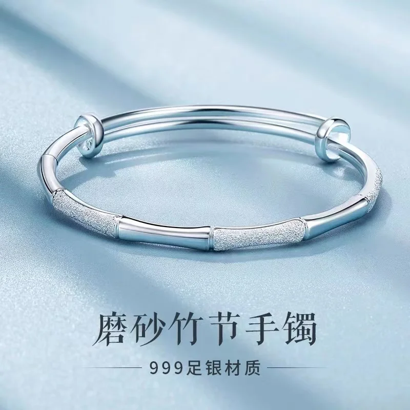 

New Bamboo Knuckle s999 Sterling Silver Bracelet Female Solid Push Pull Foot Silver Bracelet Versatile Gift for Bir Girlfriend's