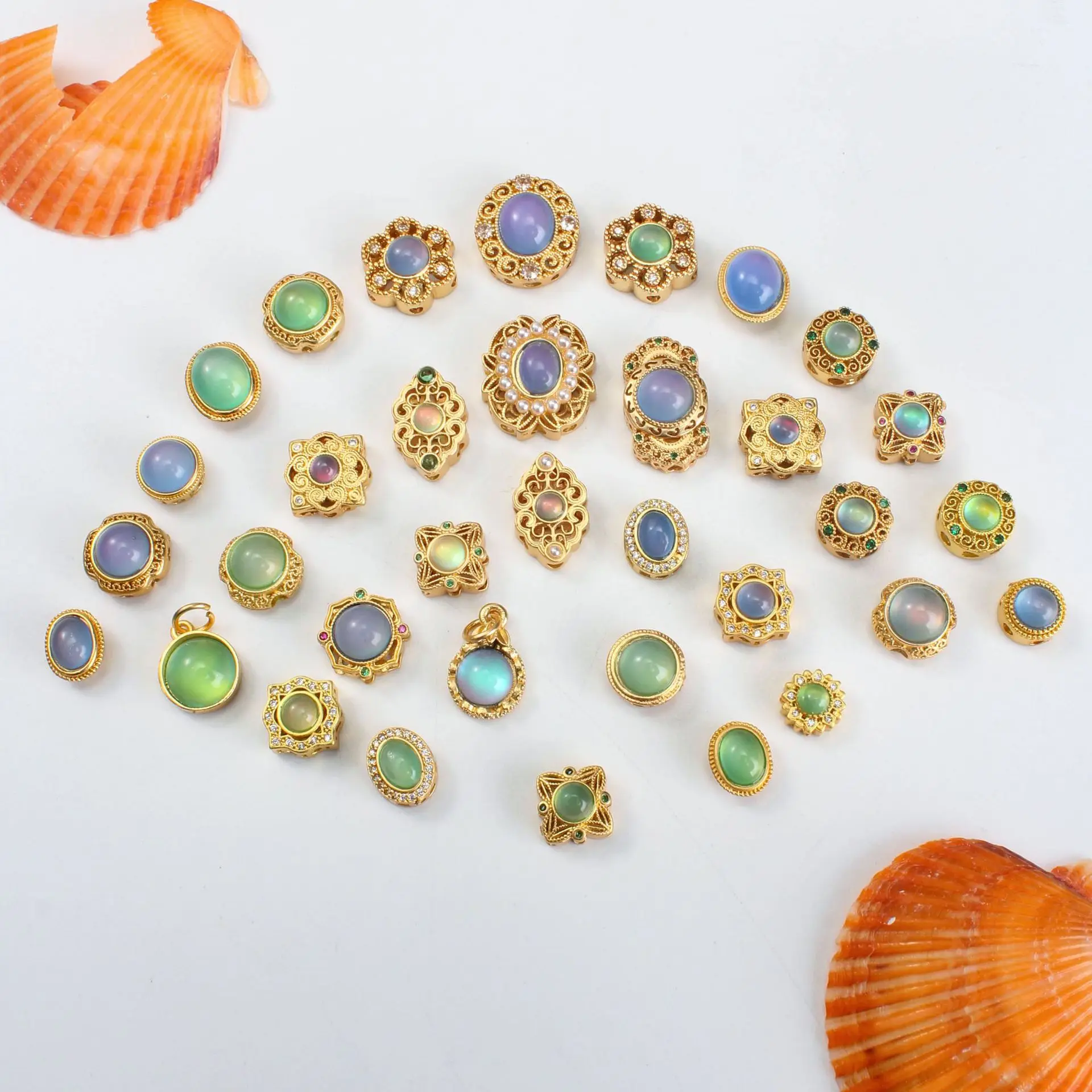 10 Pieces Copper Gold-plated Inlaid Cat Eye Stone Beads DIY Handmade Pearl Bracelet Necklace Jewelry Making Accessorie Wholesale