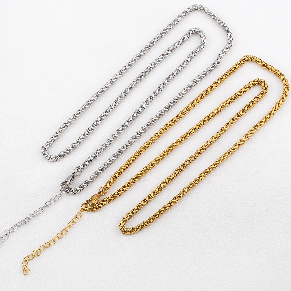 3pcs 1Pc Stainless Steel 3mm Thick Twist Rope Chain Necklace Extended chain for Men Jewelry Findings Handmade Party Gift Choker
