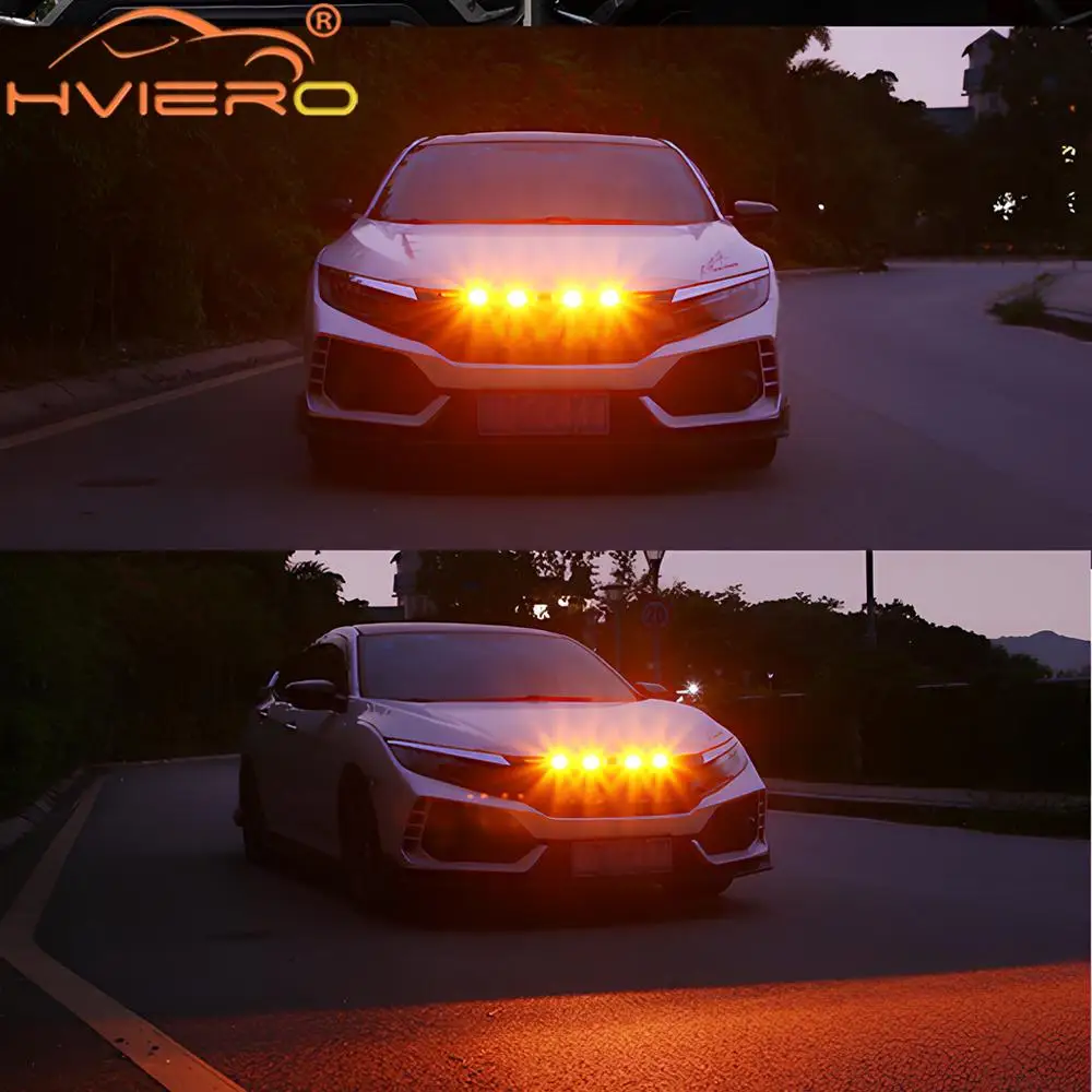 4X 6led 12V Car Grille Yellow Light Signal Daytime Running LED Decorative Warning Lamp Pickup Truck Haze Control Raptor Lighter