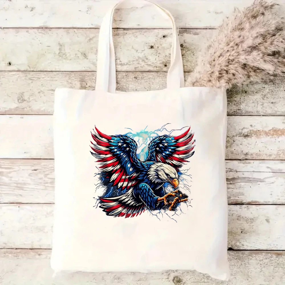 

United States 250th Anniversary Canvas Tote Bag, Eagle with American Flag Design, Reusable Shoulder Bag